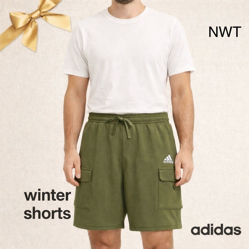 Adidas Olive Green Cargo Winter Fuzzy Shorts NWT